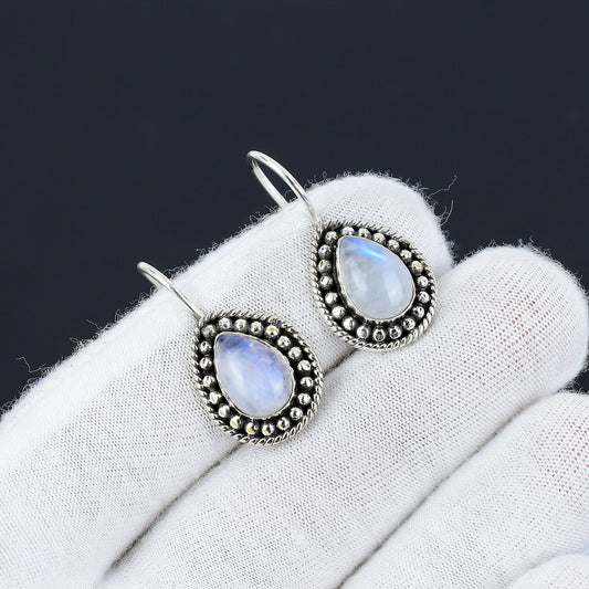 Rainbow Moonstone Sterling Silver Earrings