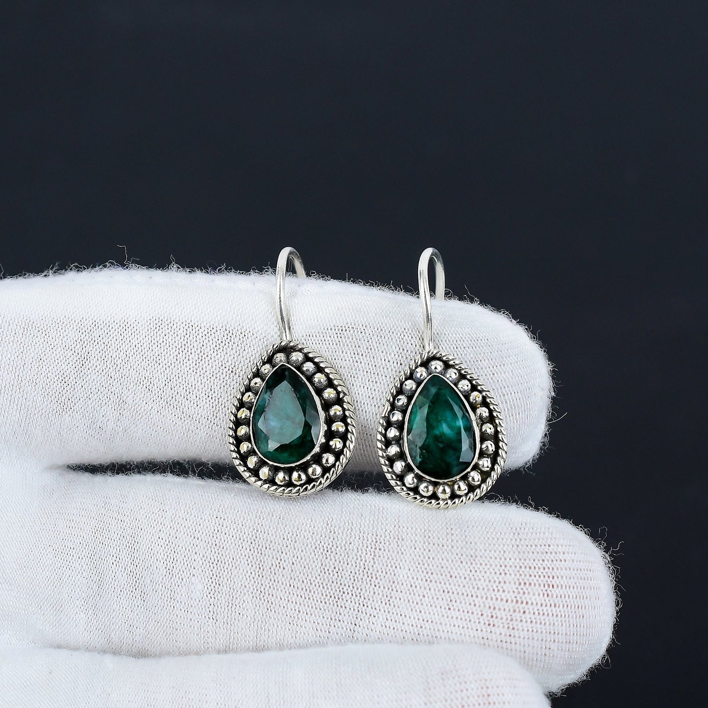 Green Emerald Gemstone 925 Sterling Silver Earrings