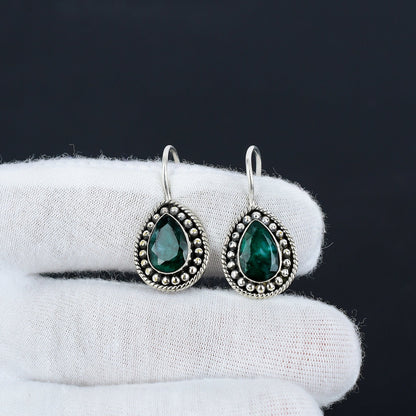 Green Emerald Gemstone 925 Sterling Silver Earrings