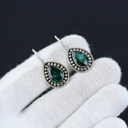 Green Emerald Gemstone 925 Sterling Silver Earrings