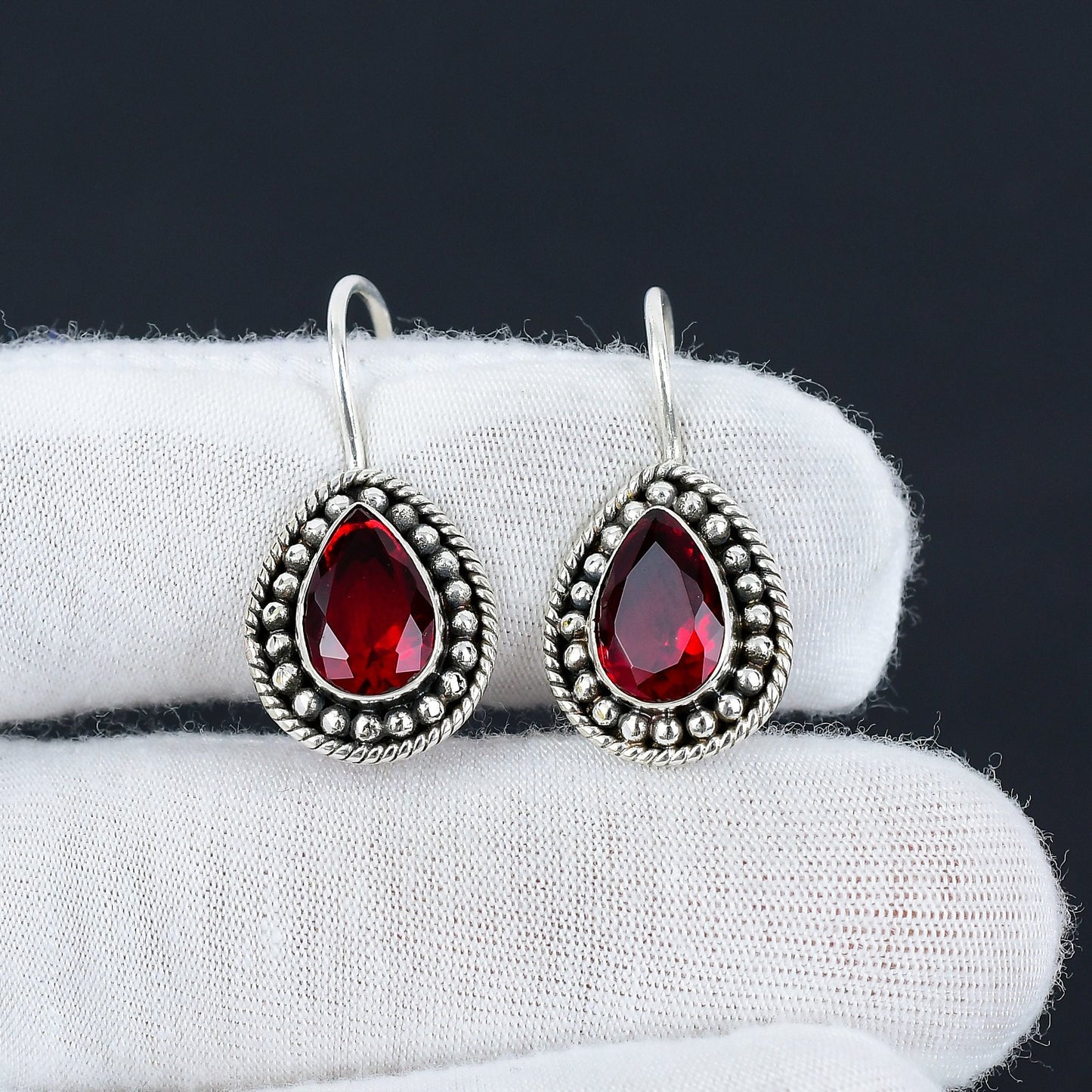 Red Garnet Gemstone Earrings