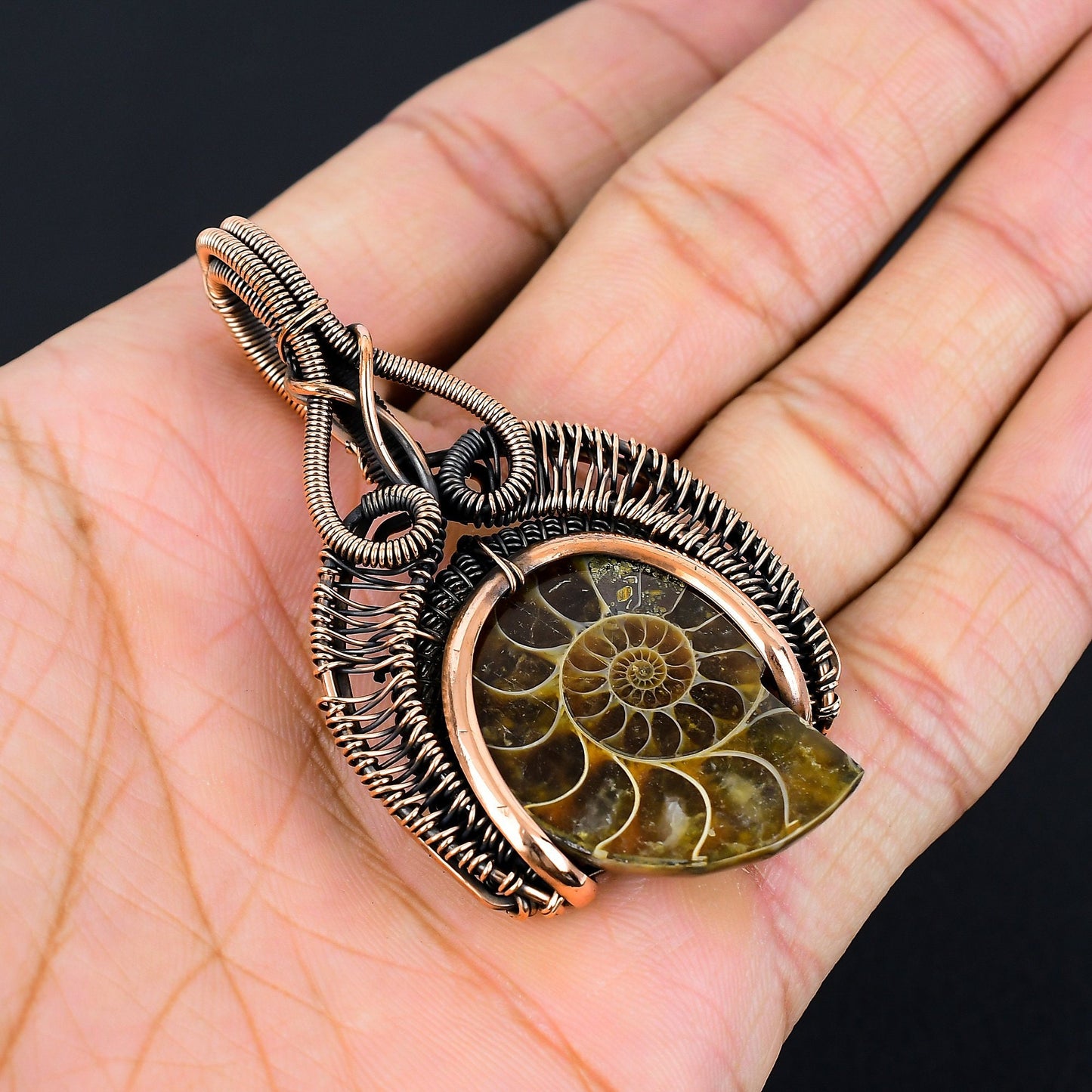 Copper Ammonite Gemstone Pendant