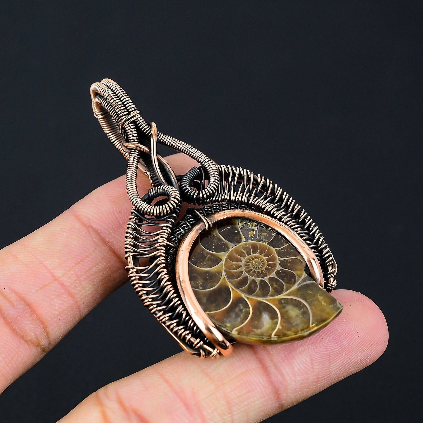 Copper Ammonite Gemstone Pendant