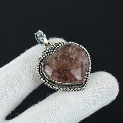 Pink Strawberry Quartz Heart Pendant