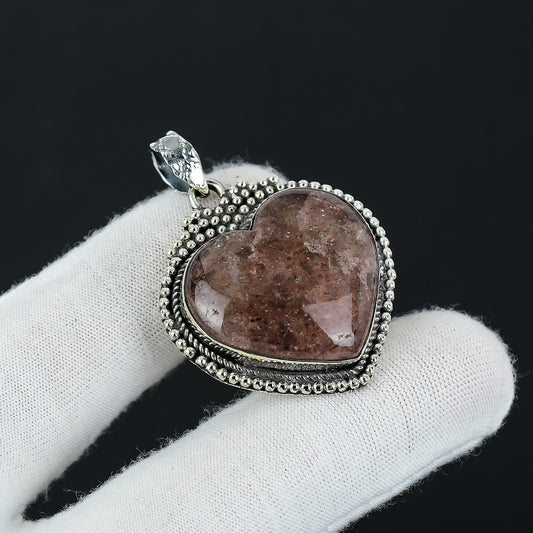 Pink Strawberry Quartz Heart Pendant