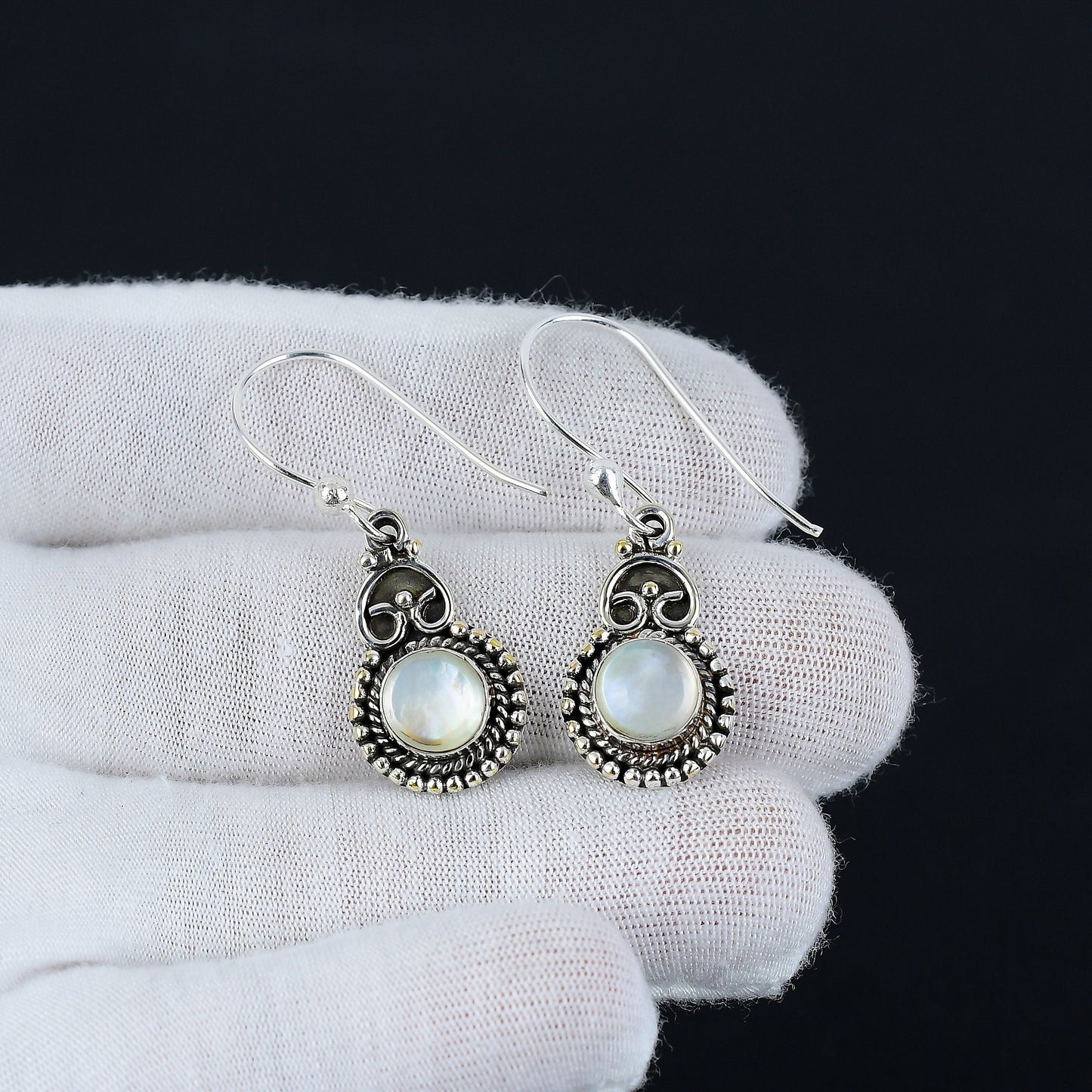 White Mother of Pearl Gemstone Earrings