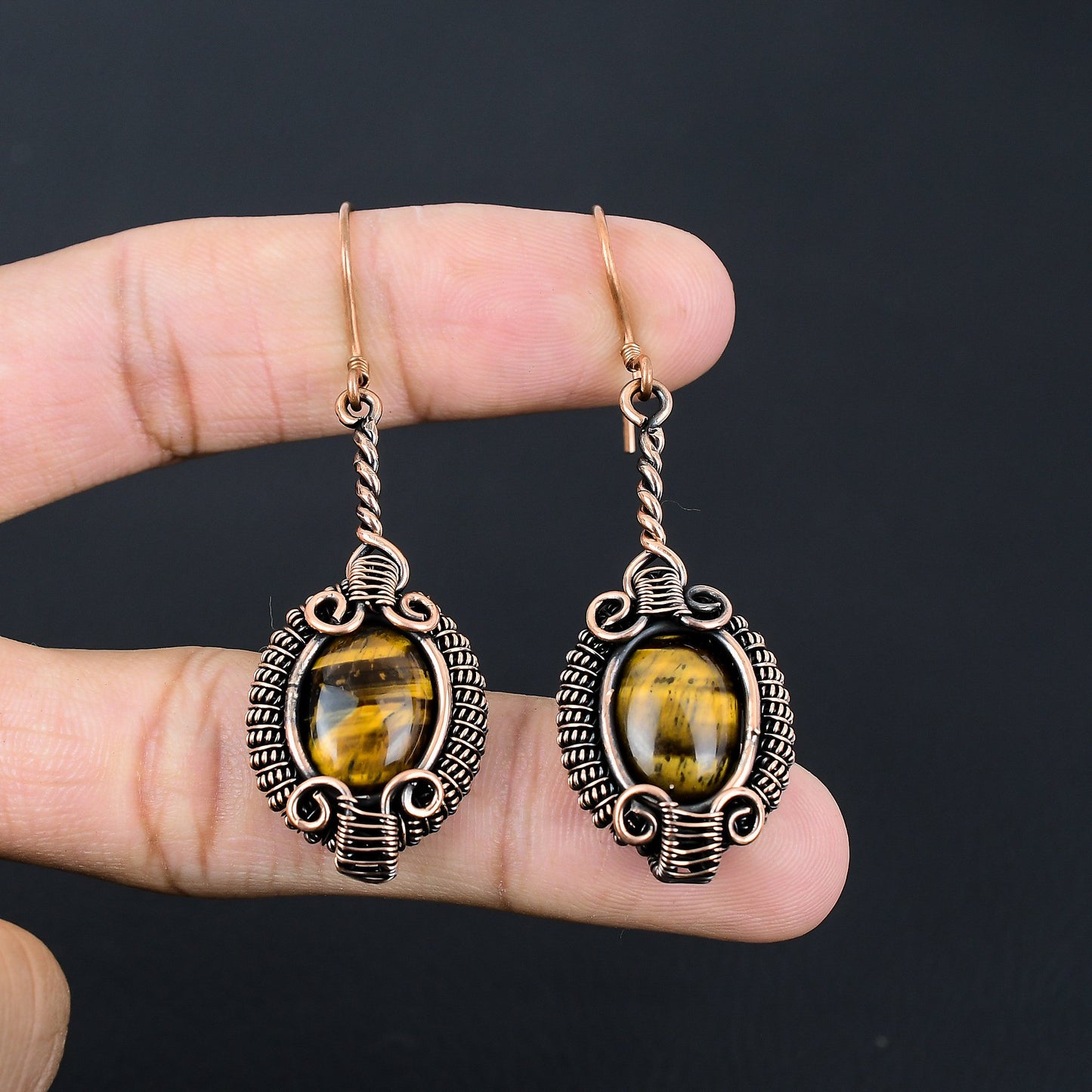 Golden Brown Tiger Eye Gemstone Earrings