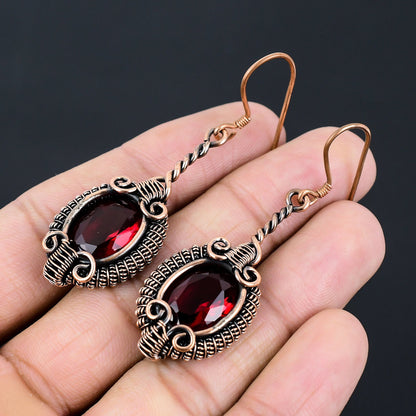 Red Garnet Gemstone Dangle Earrings