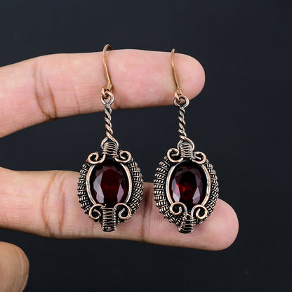 Red Garnet Gemstone Dangle Earrings