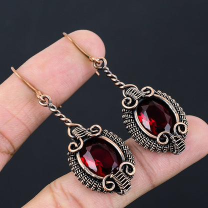 Red Garnet Gemstone Dangle Earrings