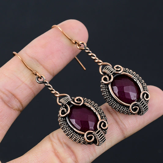 Ruby Red Gemstone Dangle Earrings