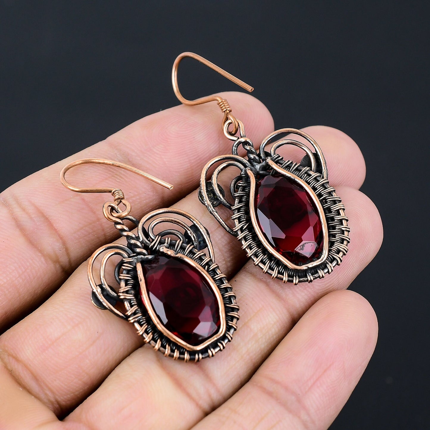 Red Garnet Gemstone Dangle Earrings