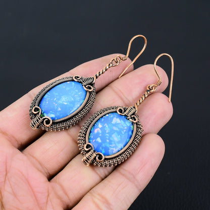 Blue Australian Opal Gemstone Earrings