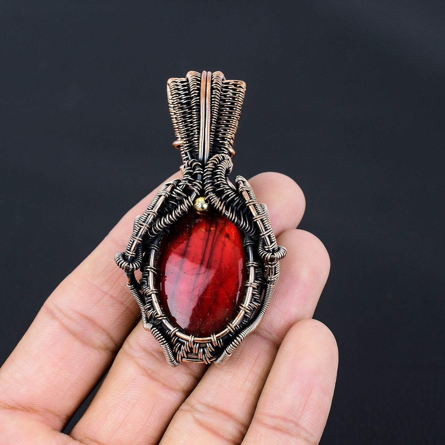 Red Fire Labradorite Gemstone Pendant