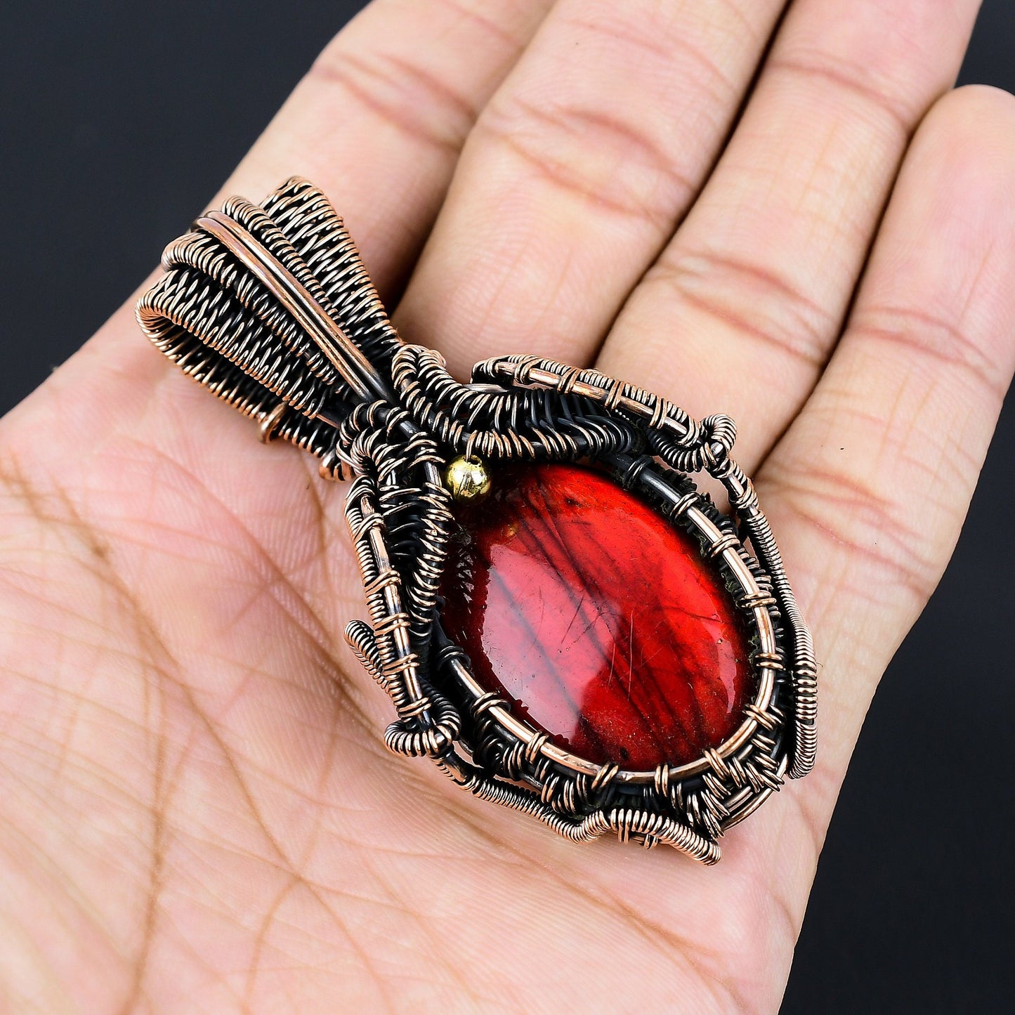 Red Fire Labradorite Gemstone Pendant