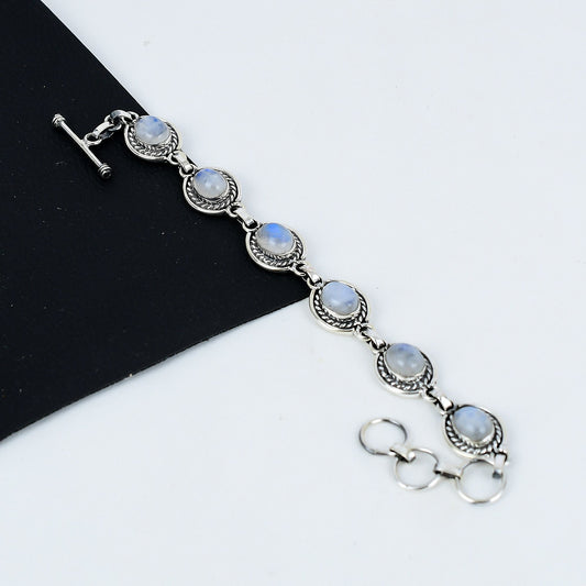 White Moonstone & Grey Labradorite Gemstone Bracelet