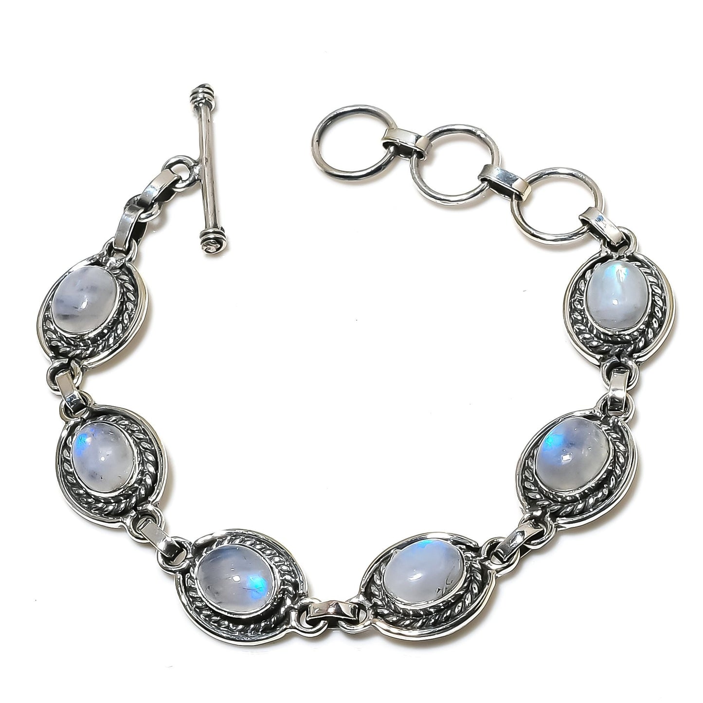 White Moonstone & Grey Labradorite Gemstone Bracelet