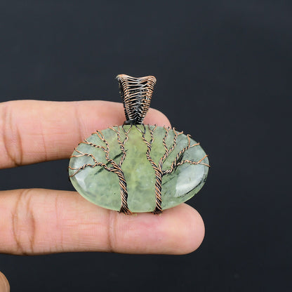 Green Prehnite Gemstone Tree of Life Pendant