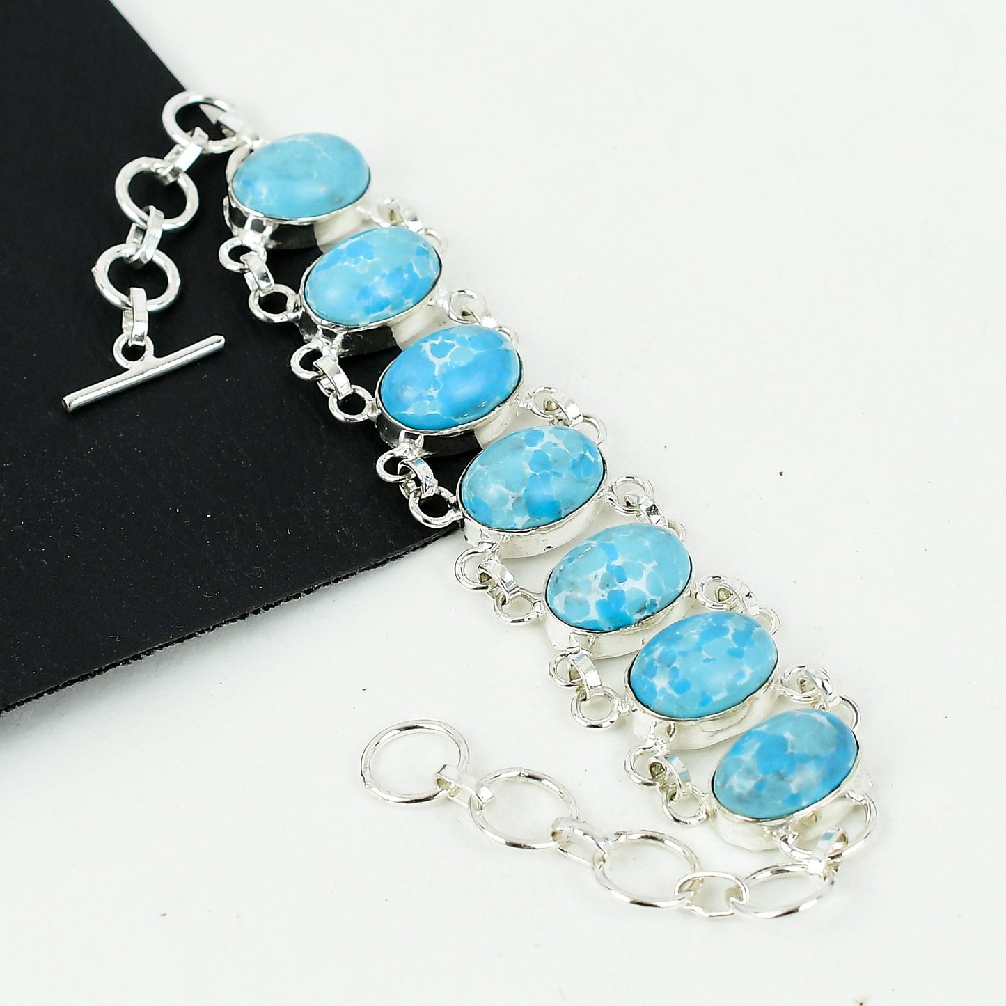 Sky Blue Larimar Gemstone Sterling Silver Bracelet