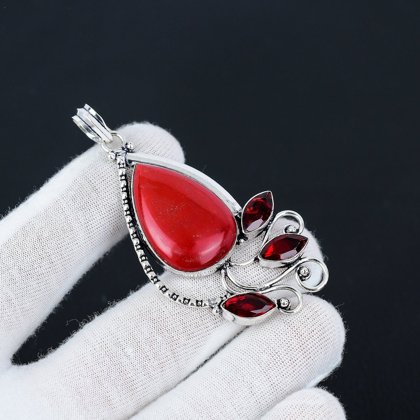 Red Coral & Garnet Gemstone Pendant