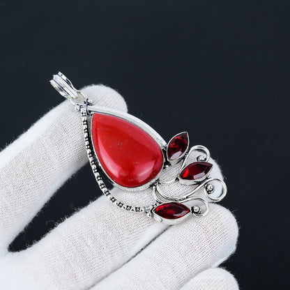 Red Coral & Garnet Gemstone Pendant