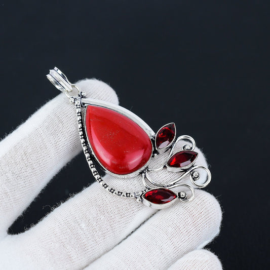 Red Coral & Garnet Gemstone Pendant