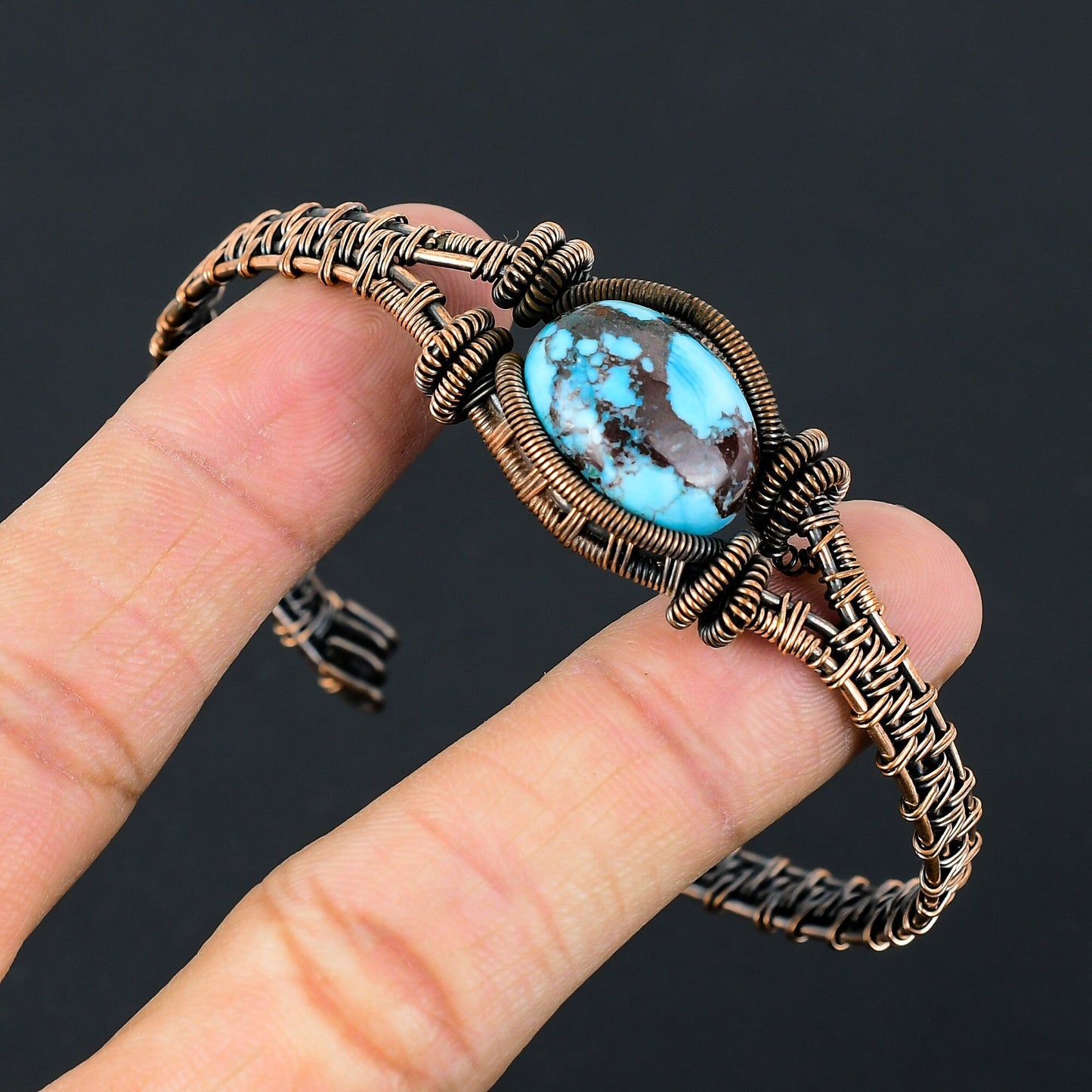 Turquoise Gemstone Copper Cuff Bracelet