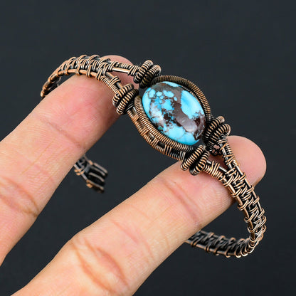 Turquoise Gemstone Copper Cuff Bracelet