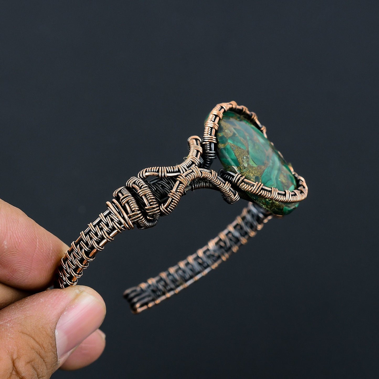 Green Malachite Gemstone Cuff Bracelet