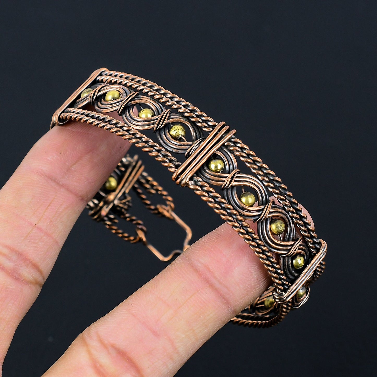 Copper Gemstone Wire-Wrap Cuff Bracelet