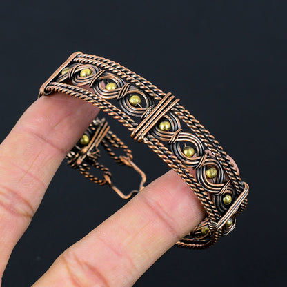 Copper Gemstone Wire-Wrap Cuff Bracelet