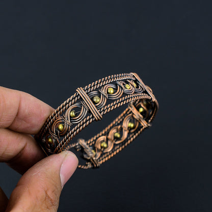 Copper Gemstone Wire-Wrap Cuff Bracelet