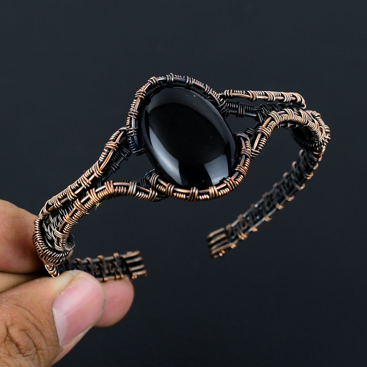 Black Onyx Gemstone Cuff Bracelet