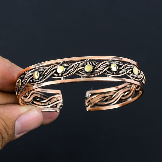 Oxidized Copper Gemstone Cuff Bracelet