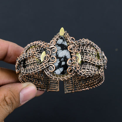 Black Snowflake Obsidian Gemstone Copper Cuff