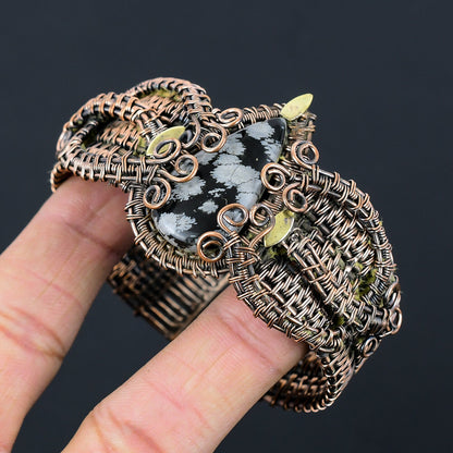 Black Snowflake Obsidian Gemstone Copper Cuff