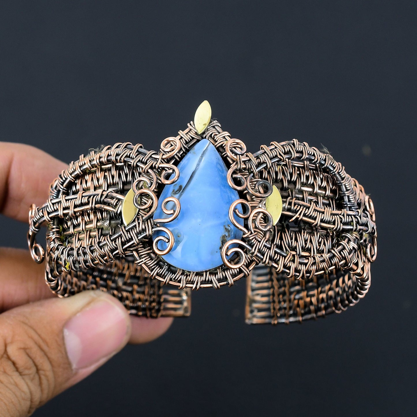 Blue Owyhee Opal Gemstone Cuff Bracelet