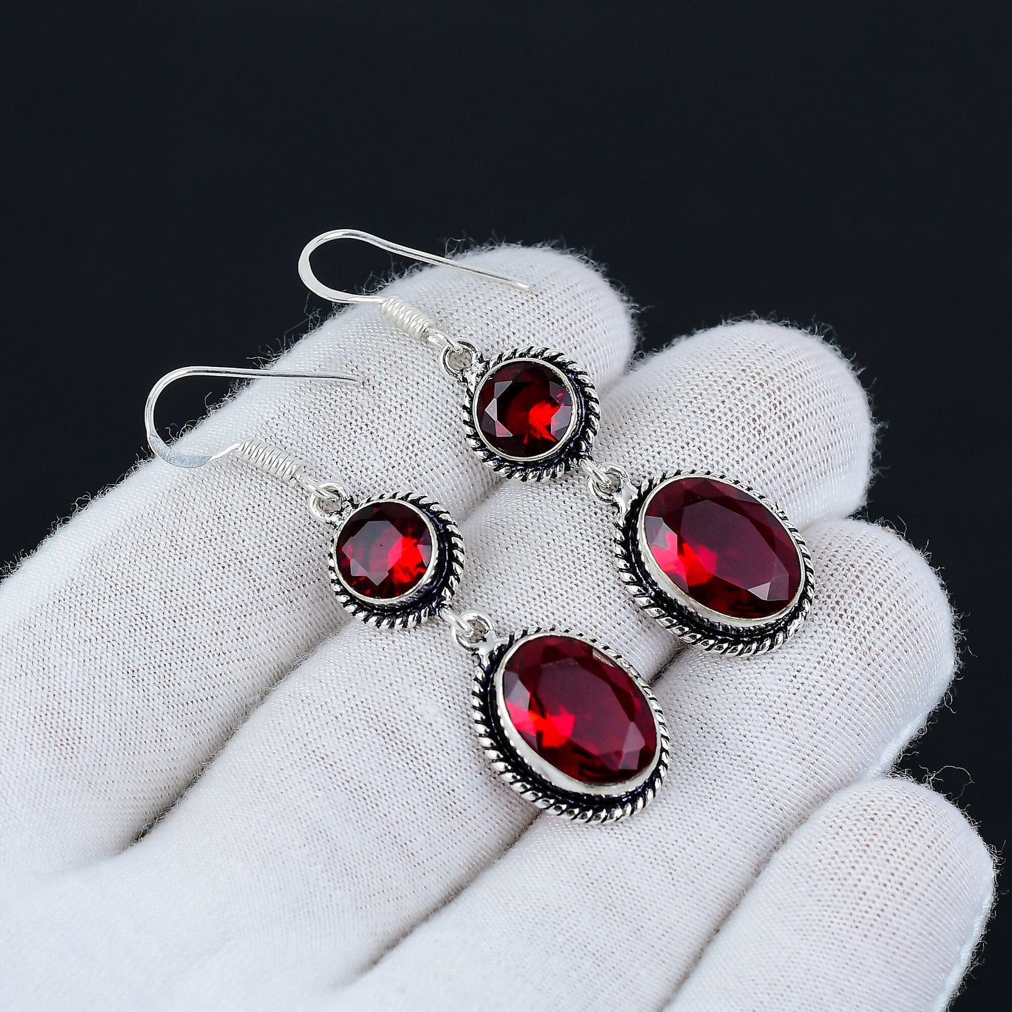 Red Garnet Gemstone Earrings