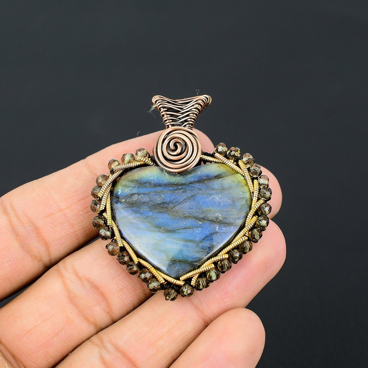 Blue Labradorite Gemstone Heart Pendant
