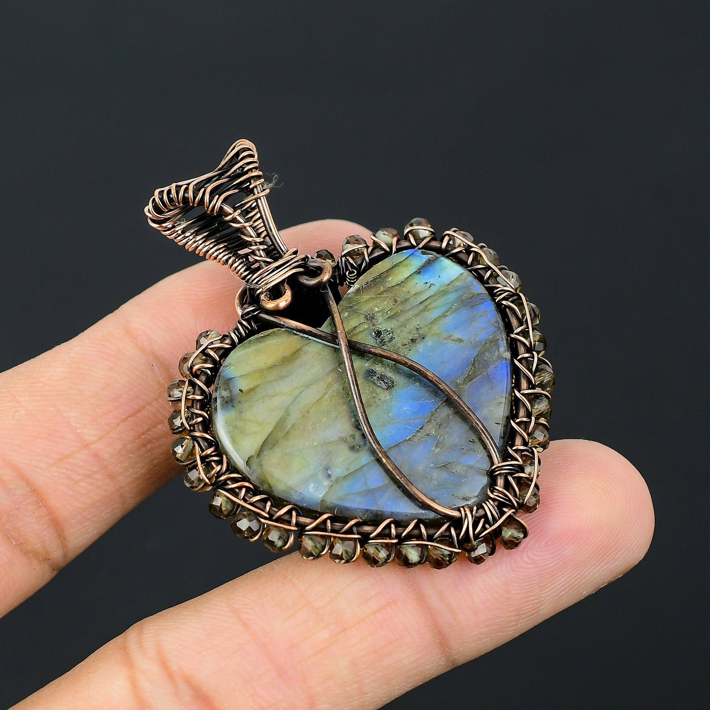 Blue Labradorite Gemstone Heart Pendant