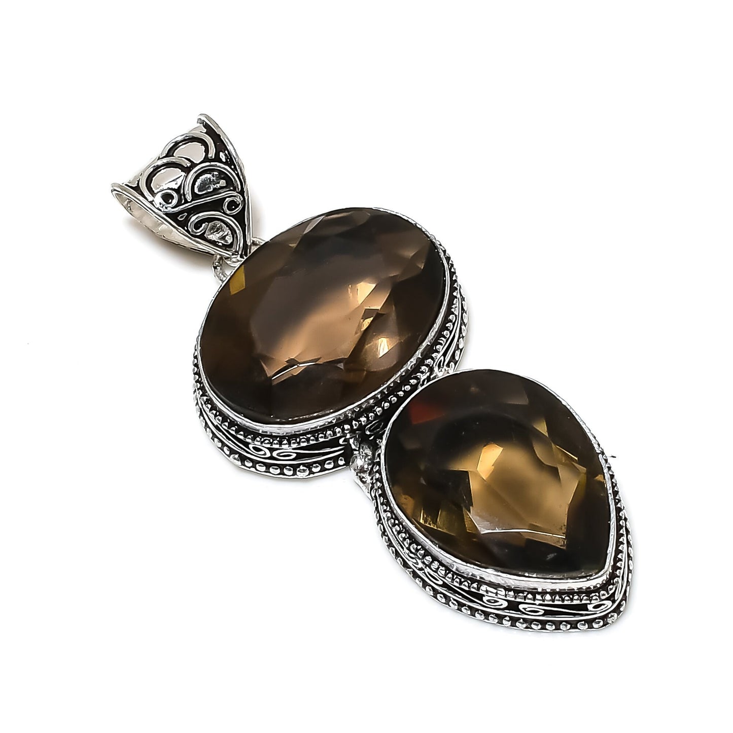 Smoky Topaz Double Gemstone Pendant