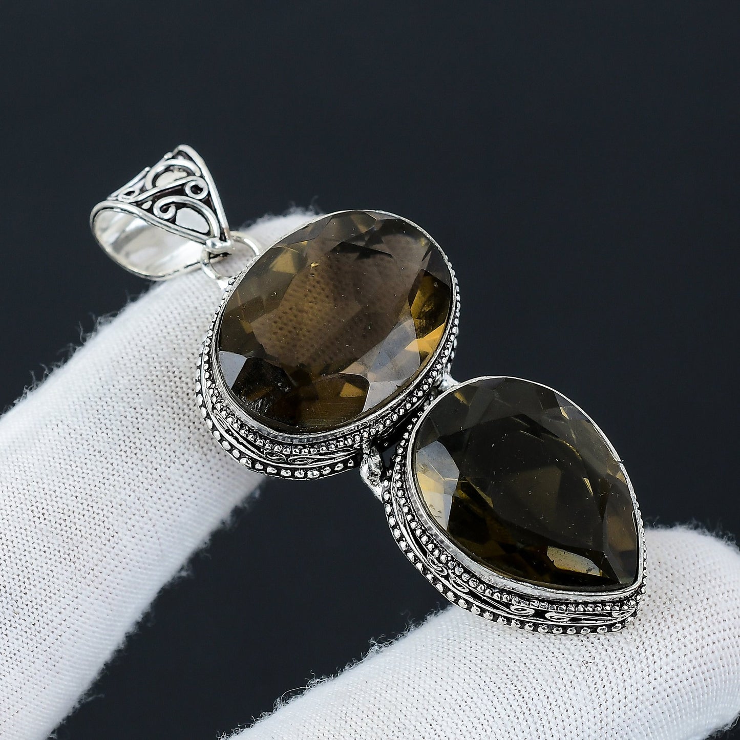 Smoky Topaz Double Gemstone Pendant