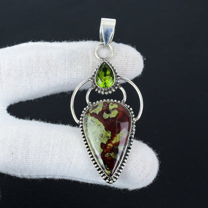 Red-Green Dragon Blood Jasper & Peridot Gemstone Pendant