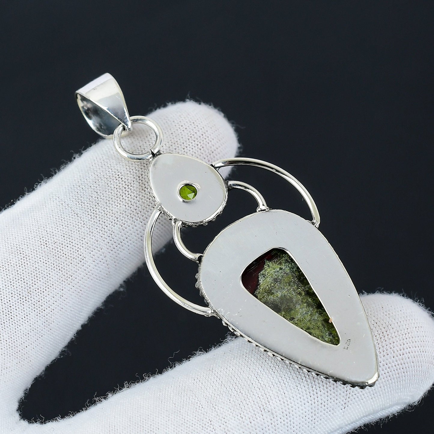 Red-Green Dragon Blood Jasper & Peridot Gemstone Pendant