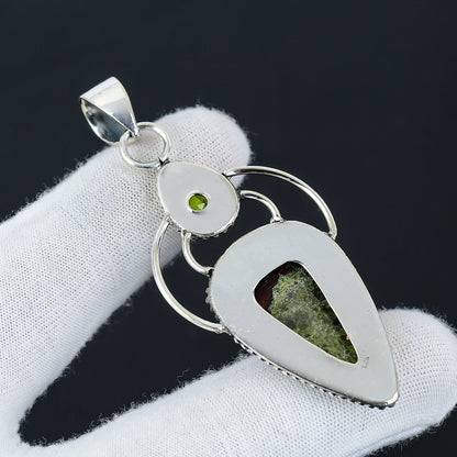Red-Green Dragon Blood Jasper & Peridot Gemstone Pendant