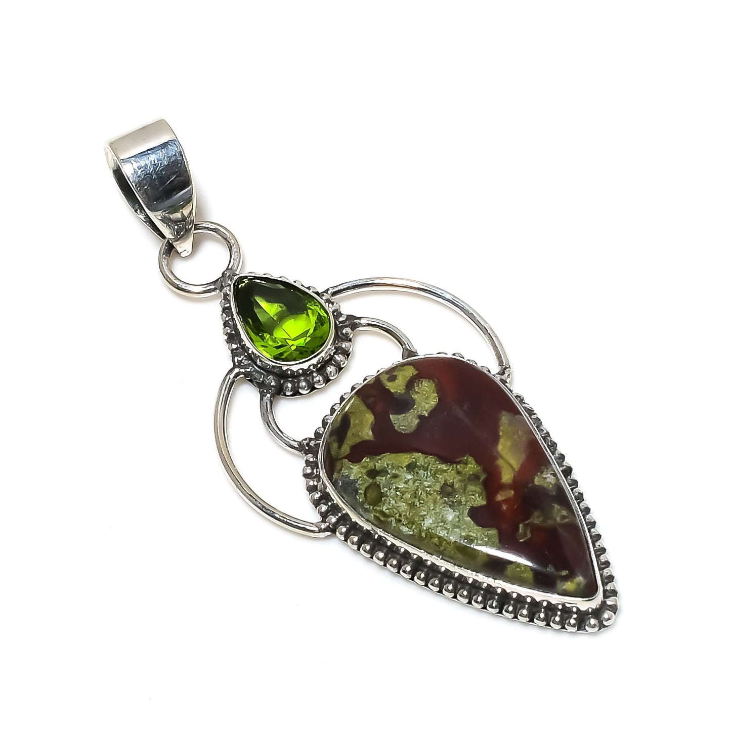 Red-Green Dragon Blood Jasper & Peridot Gemstone Pendant