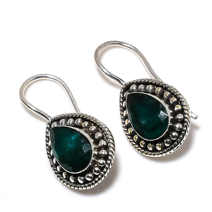 Green Emerald Gemstone 925 Sterling Silver Earrings