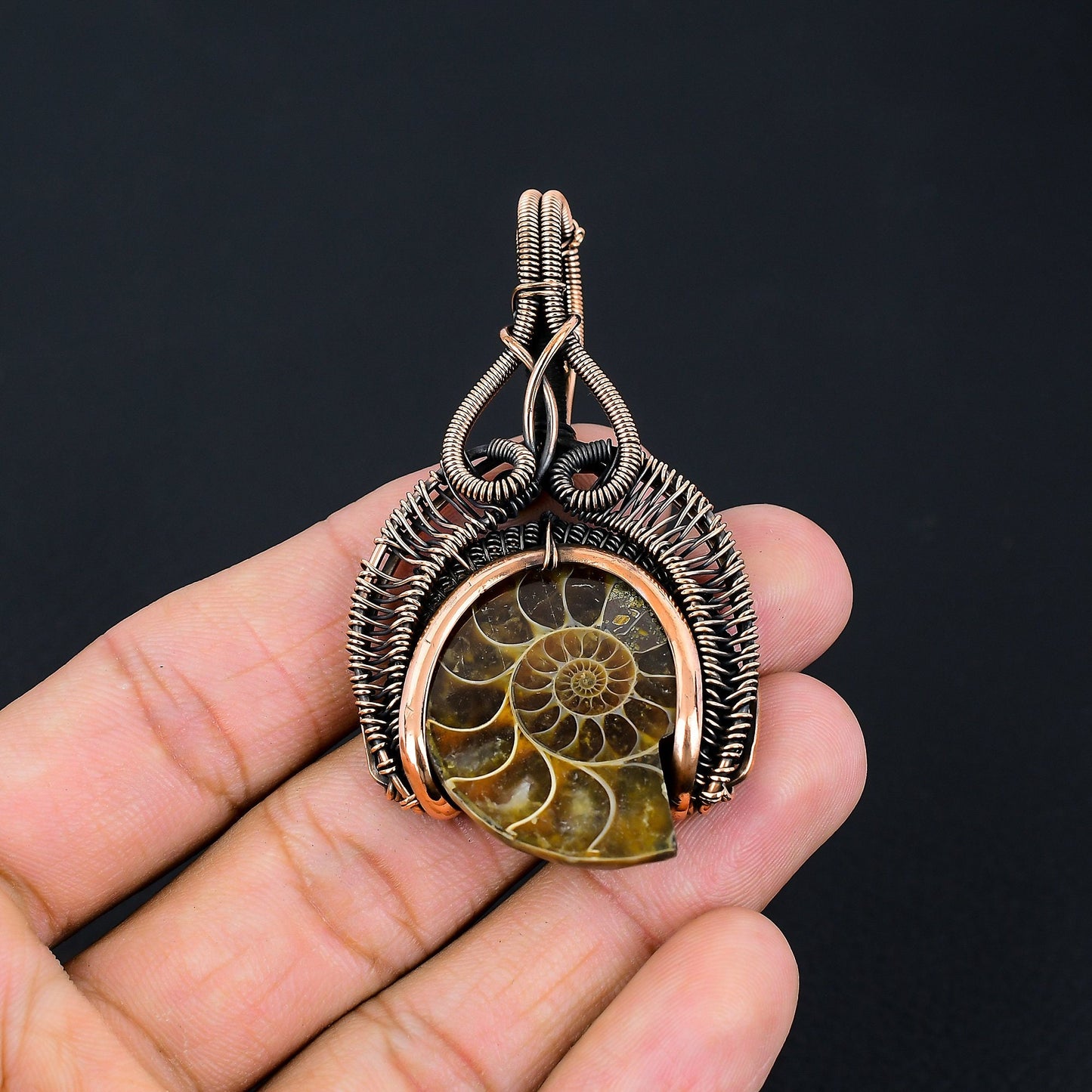 Copper Ammonite Gemstone Pendant
