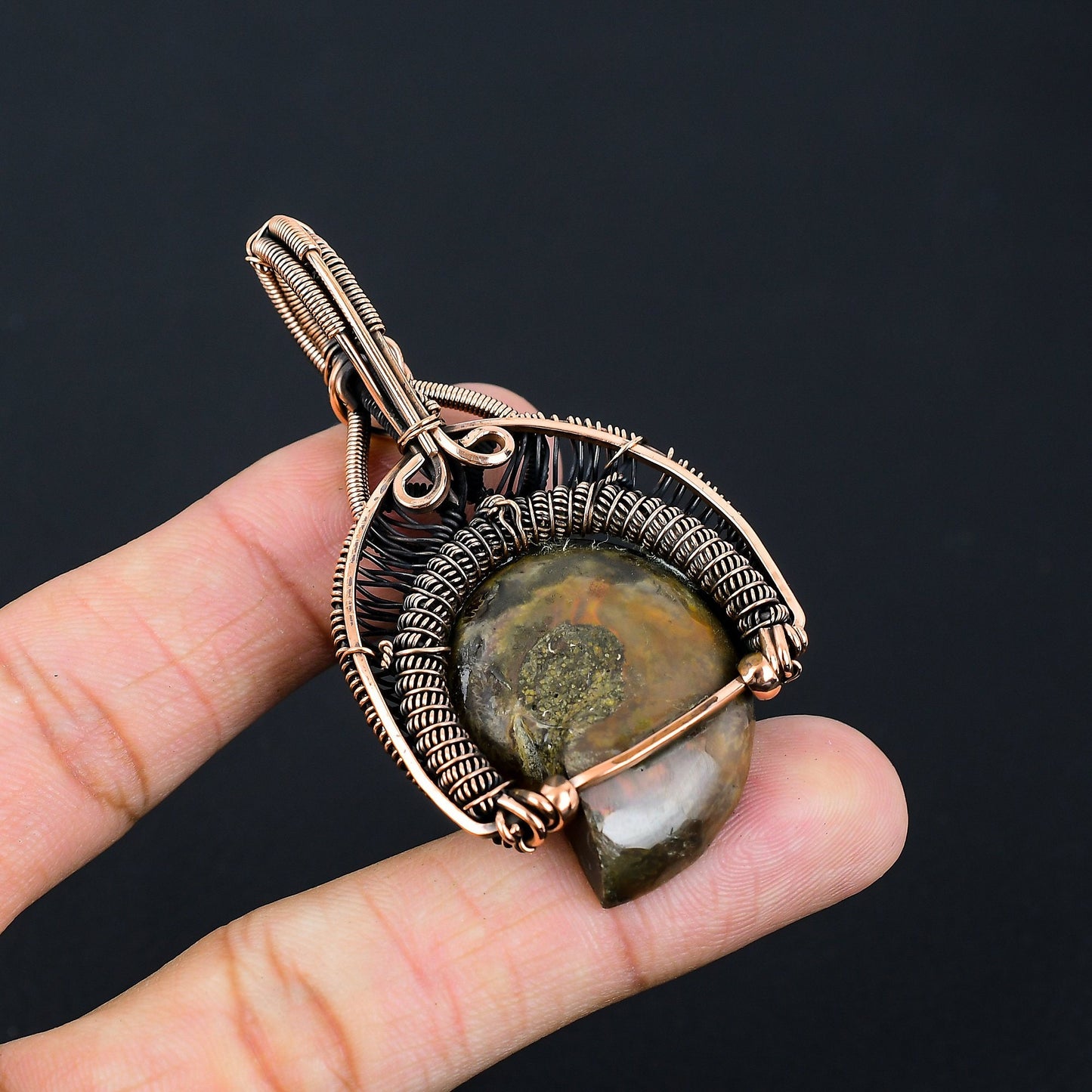 Copper Ammonite Gemstone Pendant