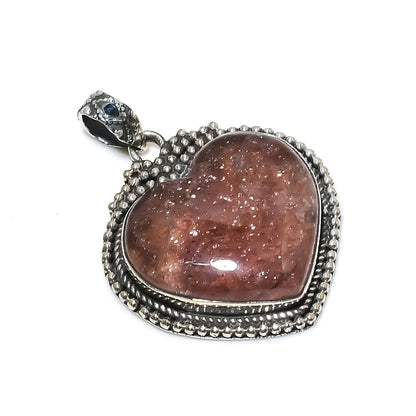 Pink Strawberry Quartz Heart Pendant